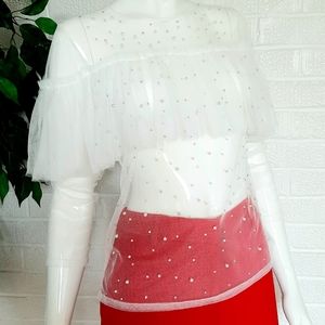 Sheer white embellished long sleeve top